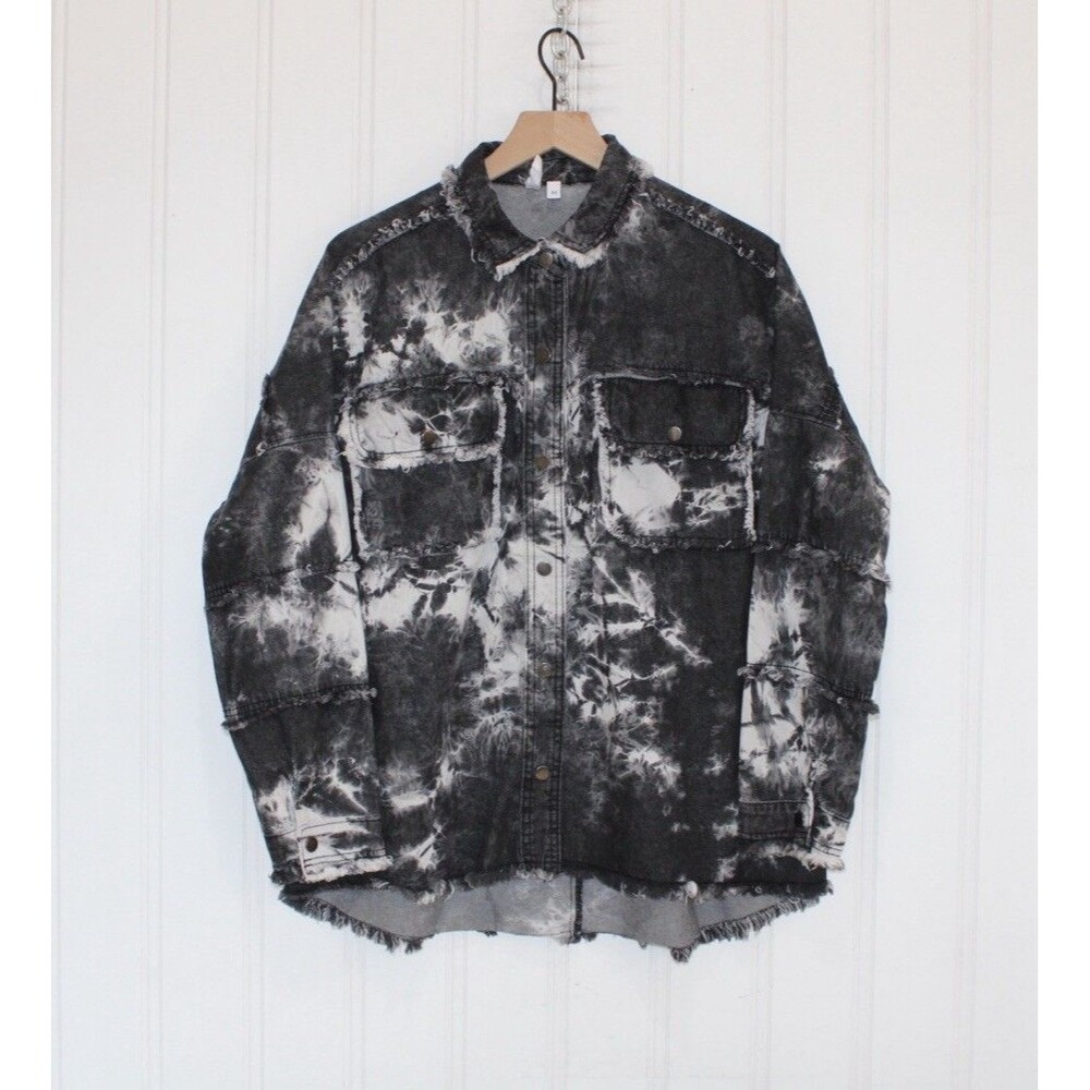 Elan Distressed Denim Jacket Womens M Rock & Roll‎ Acid Wash Frayed Fringe